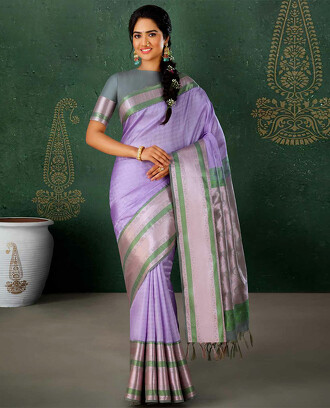 Lavender+embossed+vasundhara+silk+mix+saree%2C+contrast+traditional+design+zari+border+%26+pallu+of+intricate+designs