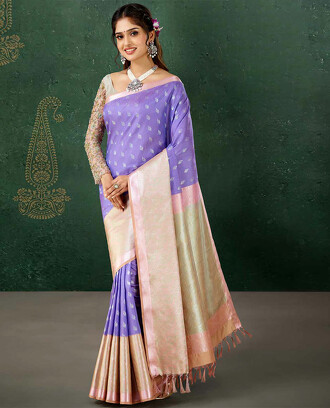 Lavender+embossed+vasundhara+silk+mix+saree+with+buttas%2C+contrast+ogee+design+border+%26+pallu+of+intricate+designs