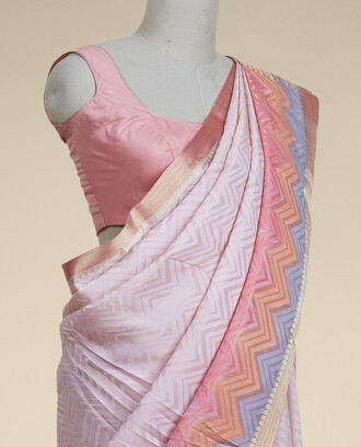 Pink+chevron+jacquard+design+mysore+silk+saree%2C+contrast+traditional+design+zari+border