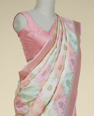 Multi-color+rangkat-style+butta+enclosed+diamond+patterned+mysore+silk+saree%2C+traditional+design+zari+border