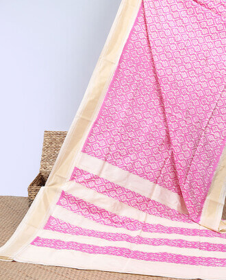 Pink+unique+design+ikkat+saree%2C+contrast+plain+border+%26+pallu+of+unique+designs