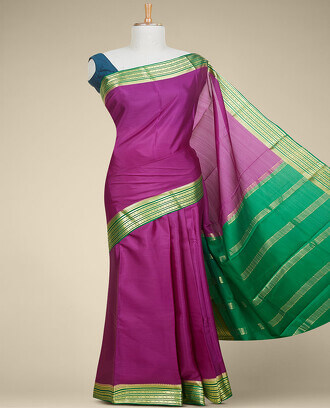 Purple+plain+design+mysore+silk+saree%2C+contrast+traditional+design+zari+border+%26+pallu+of+zari+stripes