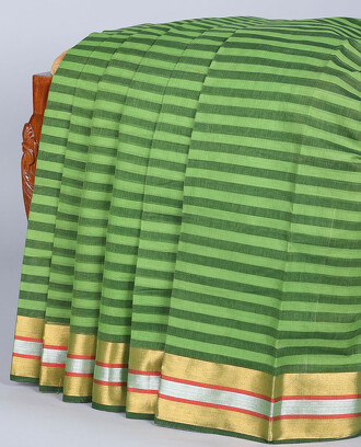 Green+striped+cotton+saree%2C+zari+border+of+stripes+%26+pallu+of+stripes