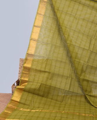 Green+checked+cotton+saree%2C+zari+border+%26+pallu+of+zari+stripes