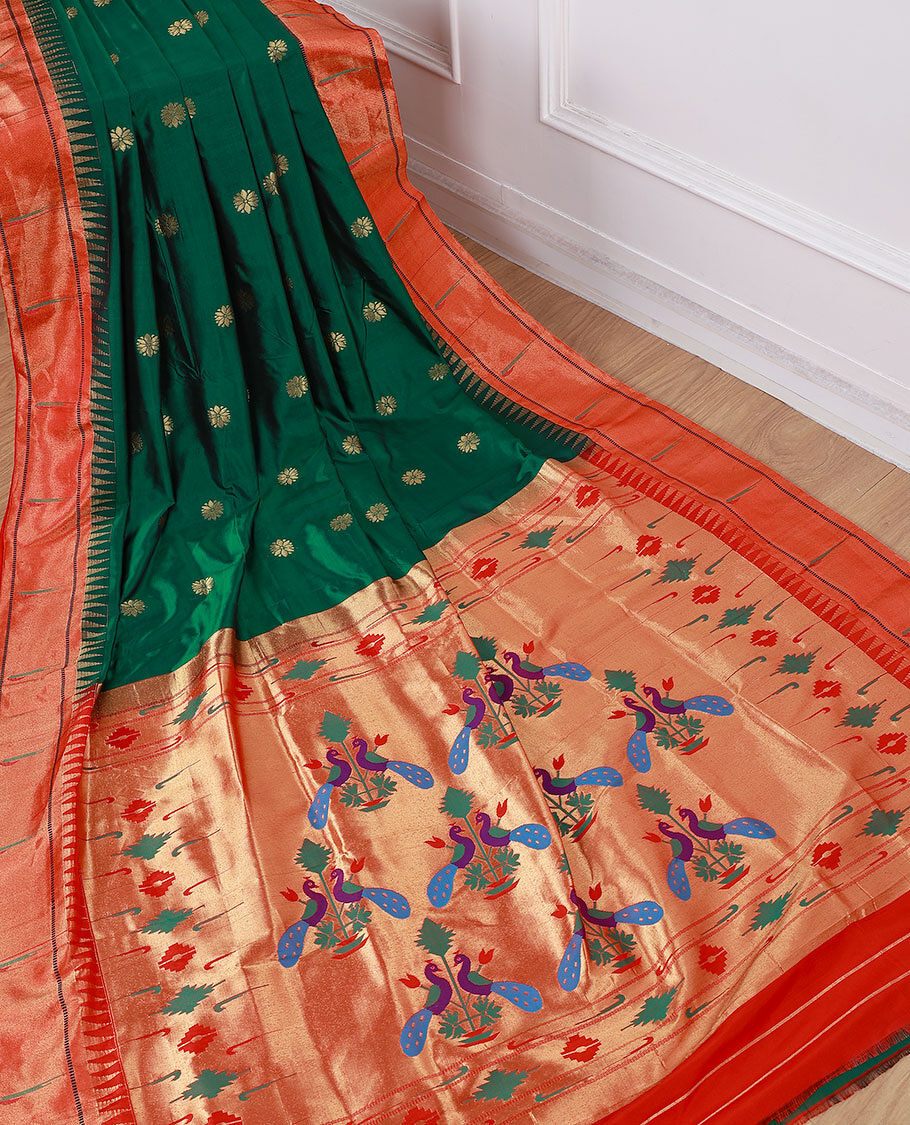 Buy VMI Retail Handmade Pure Silk Yeola Handloom Green Red Dual Tone - Paithani  Saree With Traditional Double Pallu Online at Best Prices in India -  JioMart.