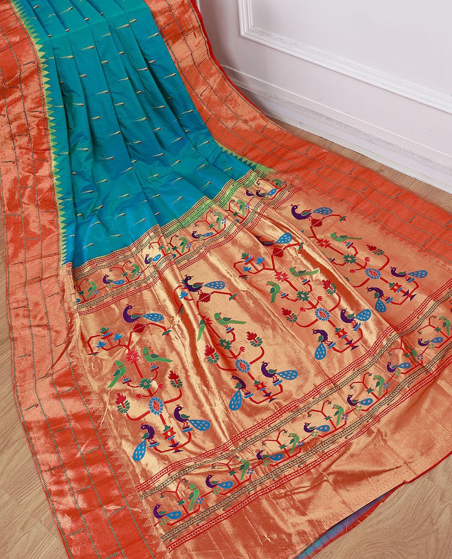 Buy Very Much Indian Handloom Muniya Border Paithani Saree with Peacock  Pallu with Unstitched Blouse online