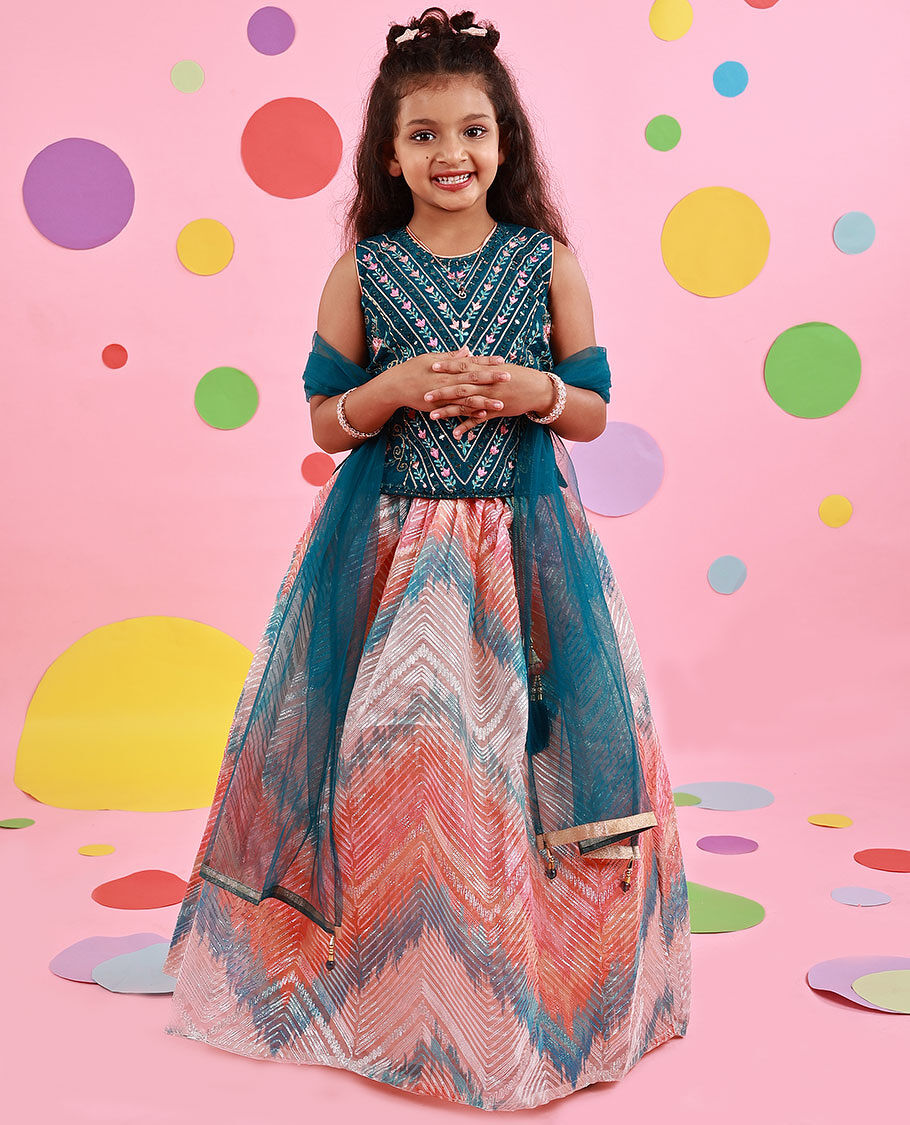 Buy Party Wear Royal Blue Sequins Work Silk Kids Lehenga Choli Online From  Surat Wholesale Shop.