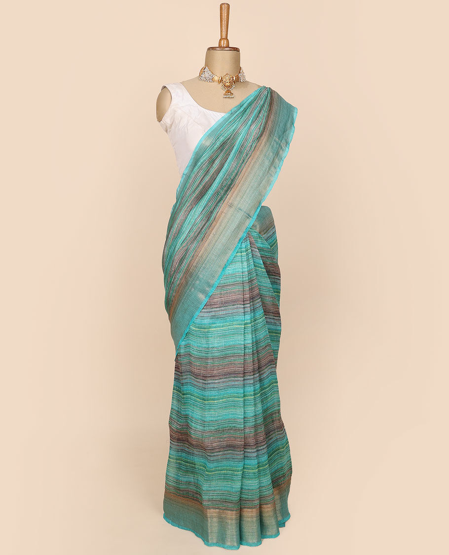 Buy Grey Dobby Woven Pure Linen Sari Online | Linen World