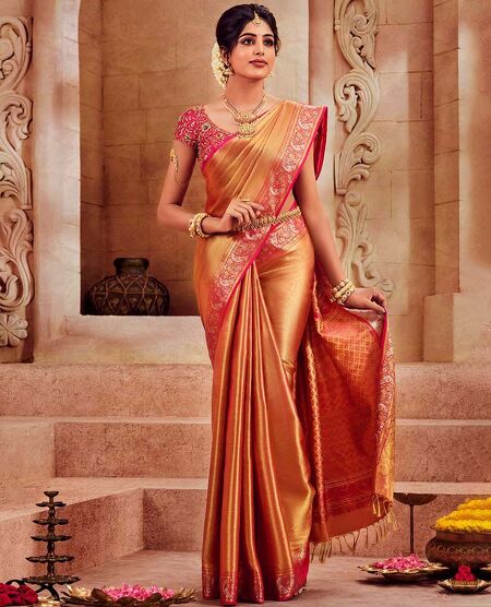 Rust orange Kanchipuram silk saree at kanjivaramsilks.com | South indian bride  saree, Bridal sarees south indian, Indian bridesmaid dresses