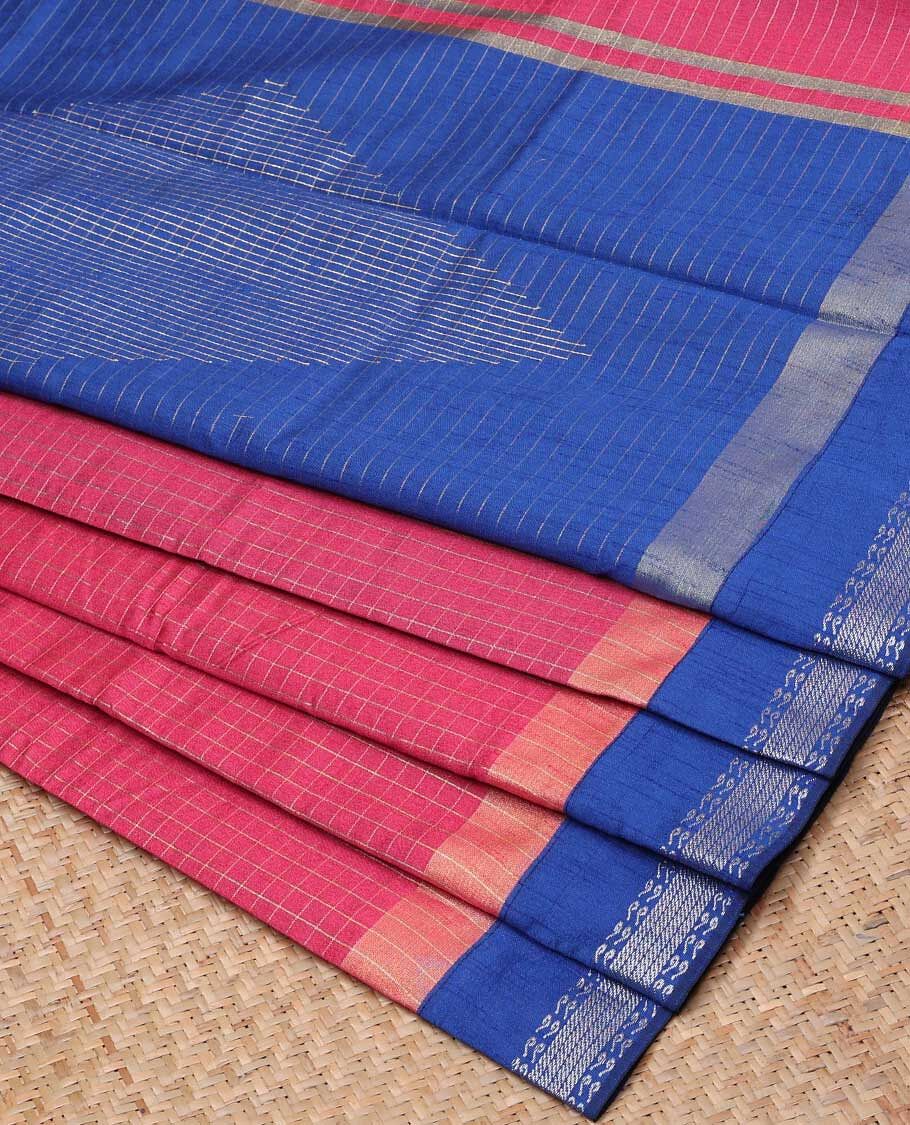 RED WITH NAVY BLUE - SEMI DUPION SILK