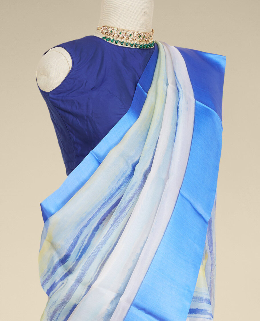 Buy Blue Organza Saree With Unstitched Blouse Piece