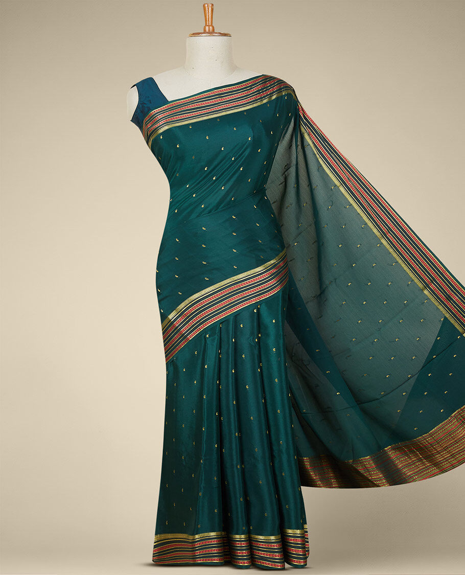 Buy Red and Green -Mysore Silk with plain Body & Contrast zari Border  online | Mysore Silk from ShrusEternity