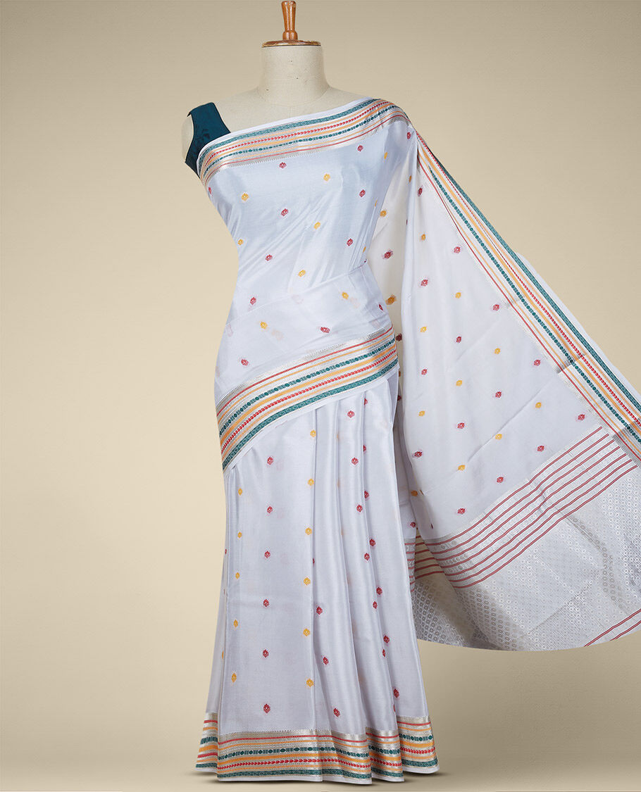 Floral Zari Motifs Off White Mysore Silk Saree – Sundari Silks