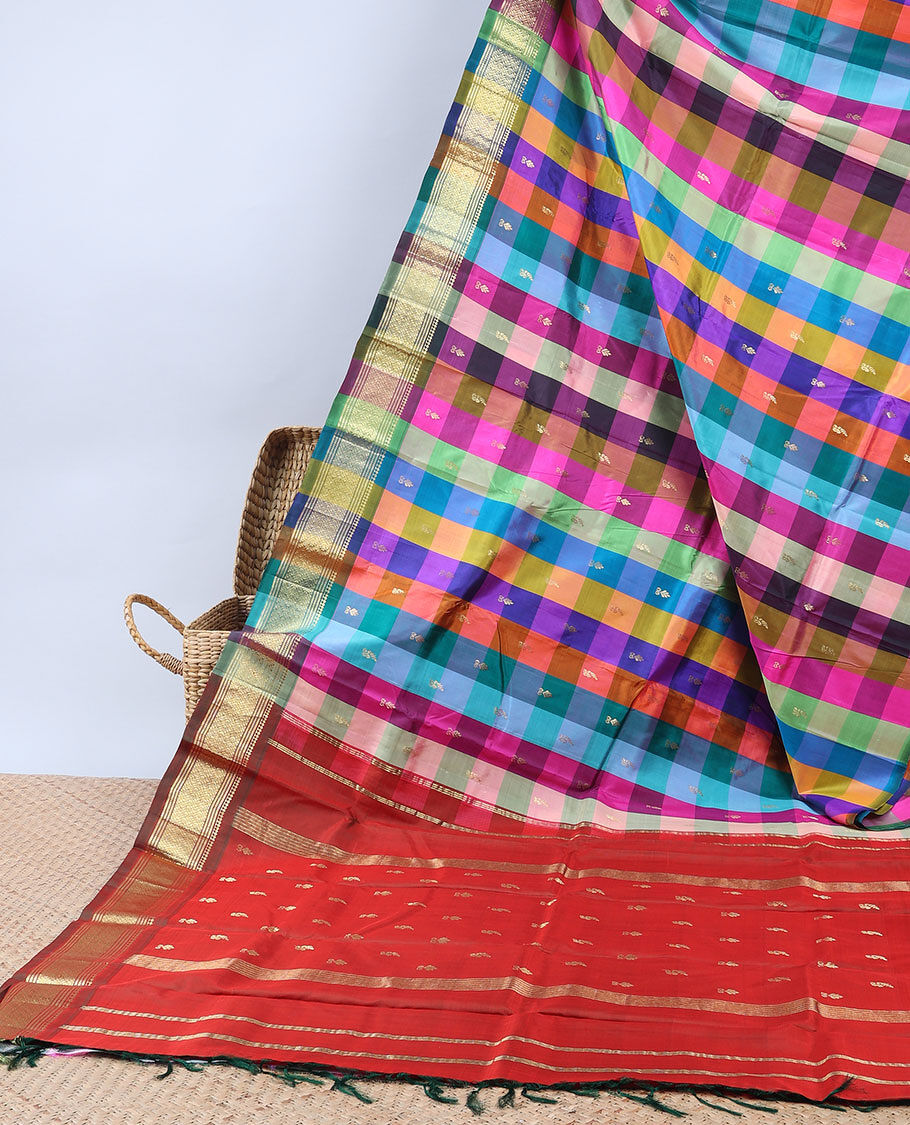 Korvai Multi Checks Kanchipuram Silk Saree