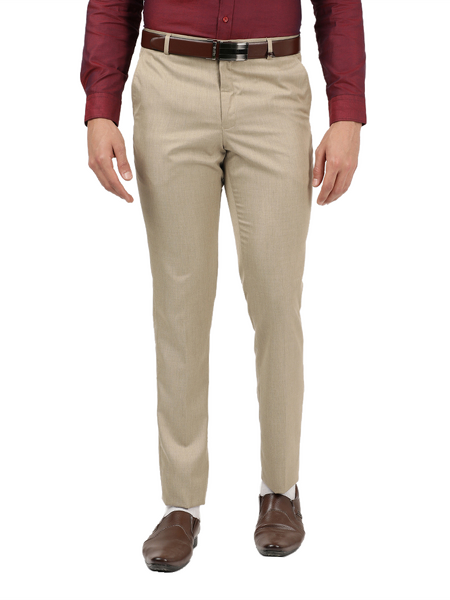 Shop for Men Beige Super Slim Fit Solid Flat Front Casual Trousers - 927956  Online at 2499.000000. Get Flat Front Ca… | Casual trousers, Slim fit, Slim  fit trousers